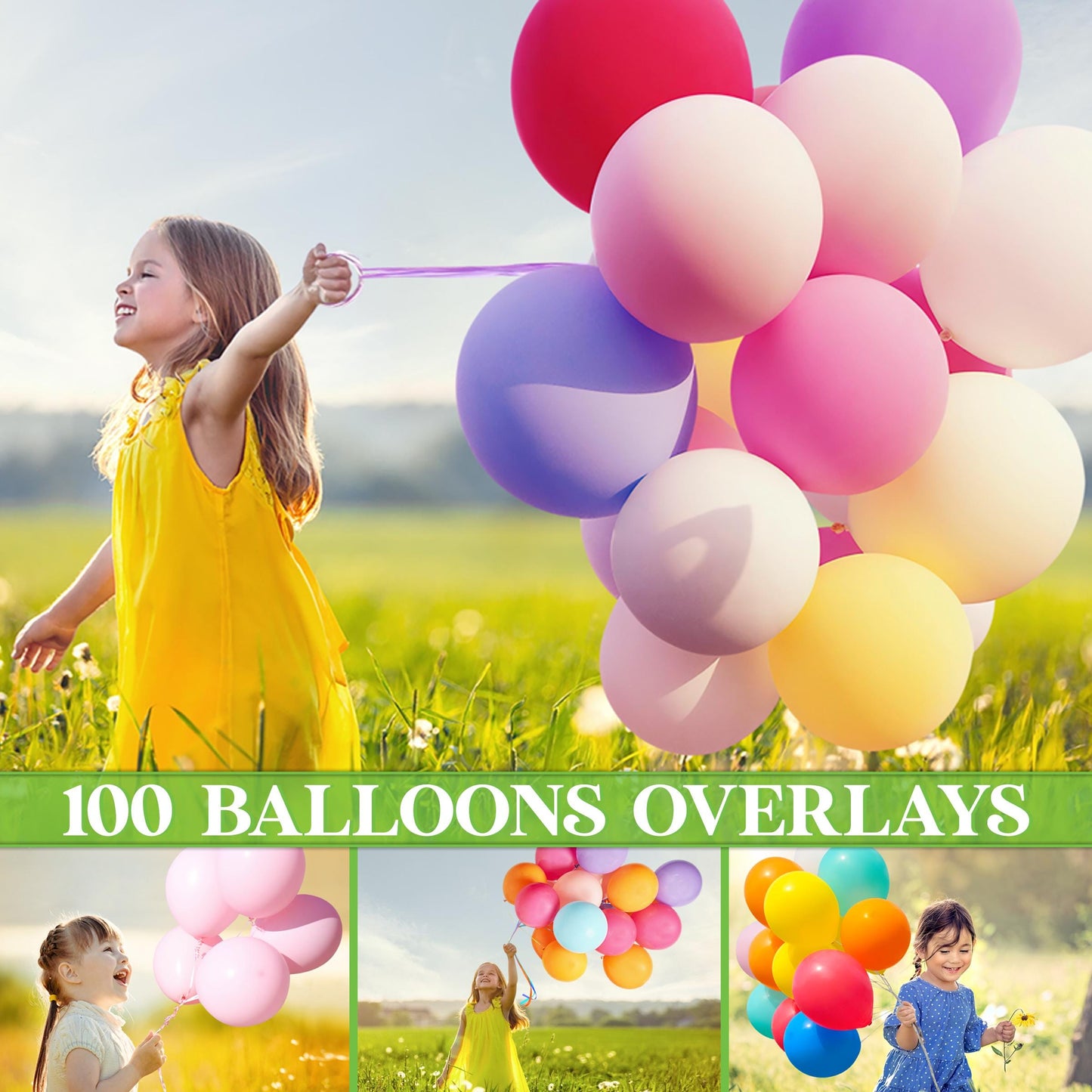 Balloon Overlays for Photoshop - Transparent Birthday & Celebration PNG - Instant Digital Download