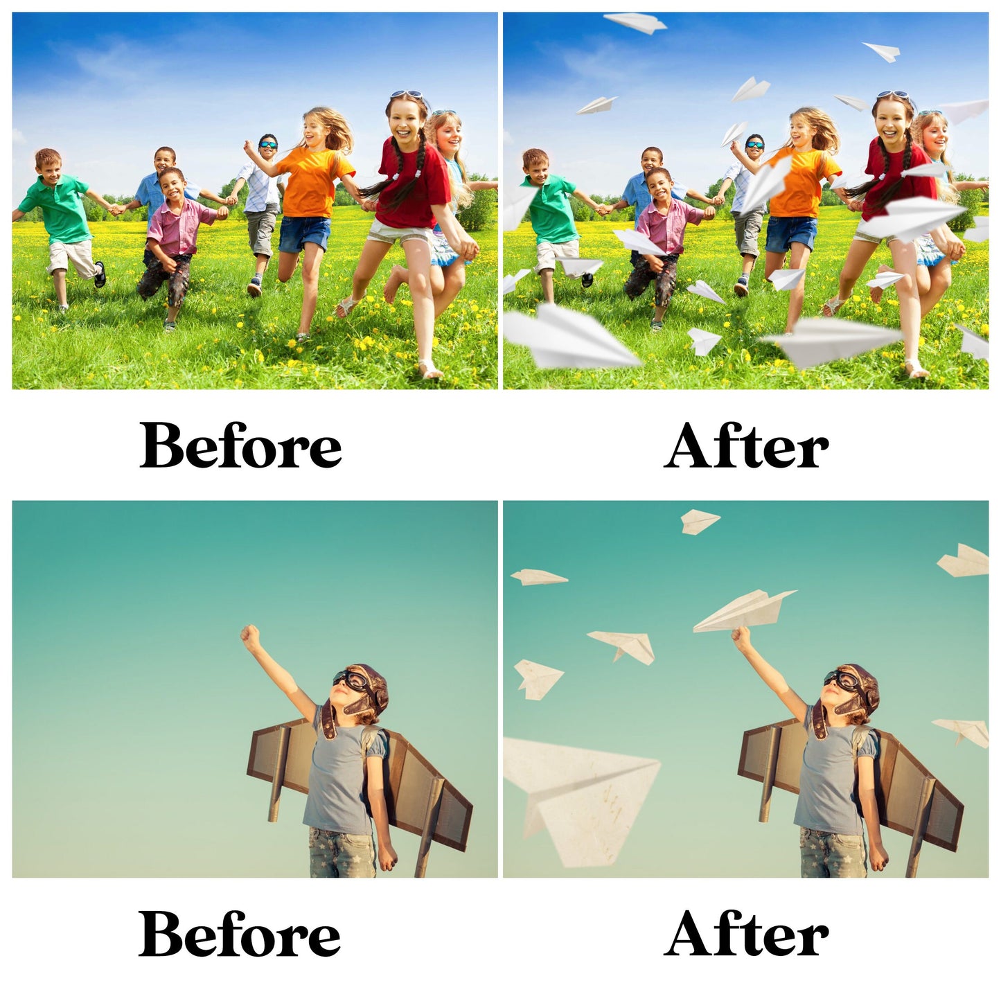 Paper Airplane Overlays for Photoshop - Flying Kids & Nostalgic Effects - Instant Digital Download