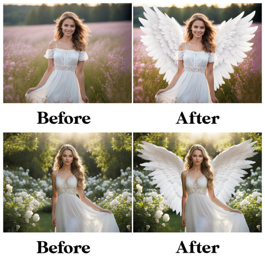 Angel Wings Overlay for Photoshop - Realistic Feather Wings and Maternity Backdrops