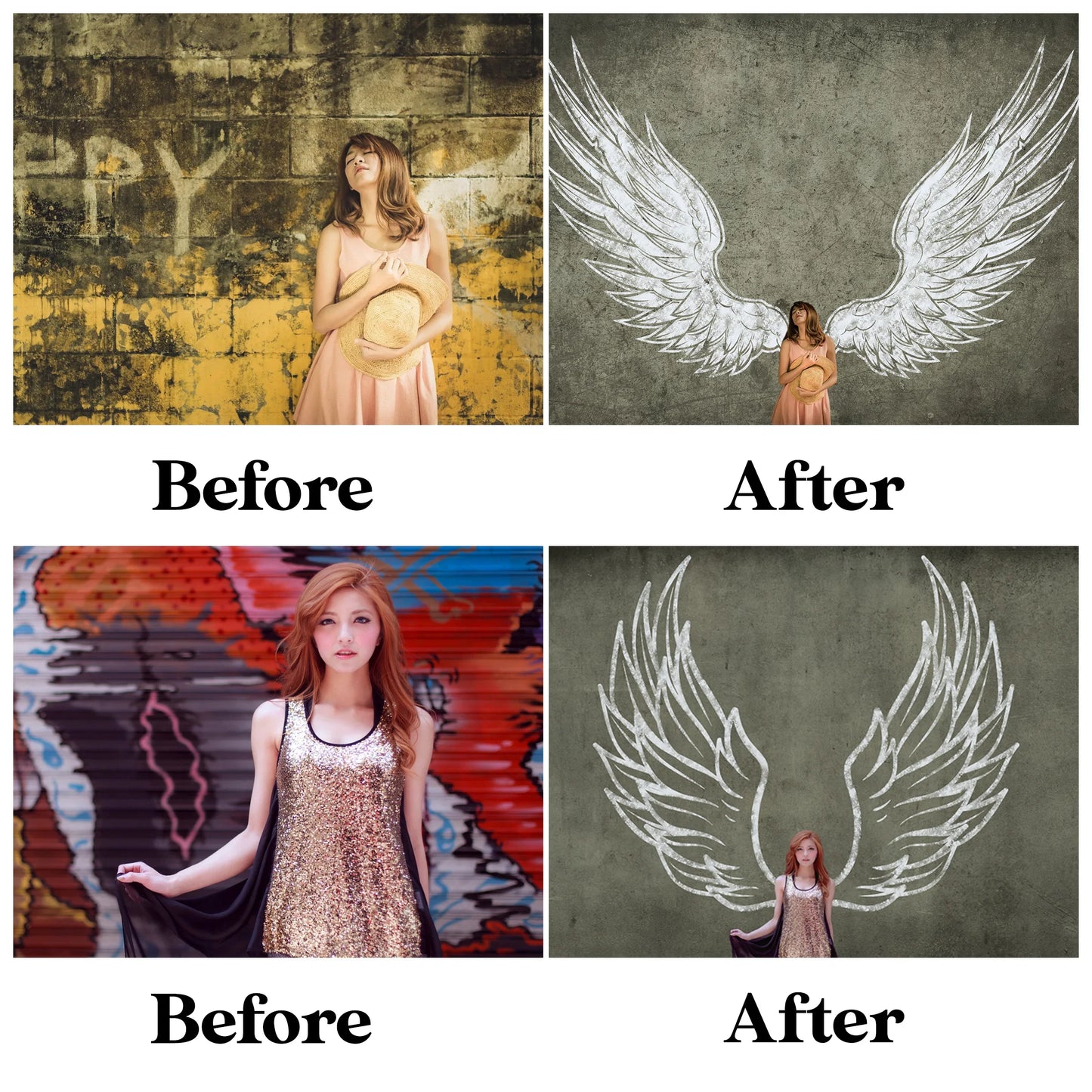 Angel Wings Overlay for Photoshop - Sidewalk Chalk Art and Graffiti Wall Effects
