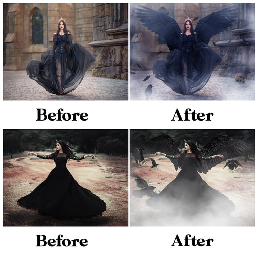 Black Angel Wings Overlay for Photoshop - Gothic Feather Effects