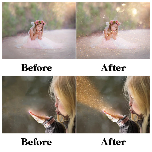 Blowing Glitter Overlay for Photoshop - Gold Dust and Sparkle Effects