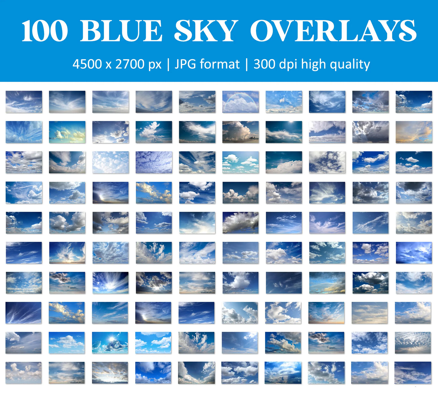 Blue Sky Overlays for Photoshop - Cloudy Digital Backdrops