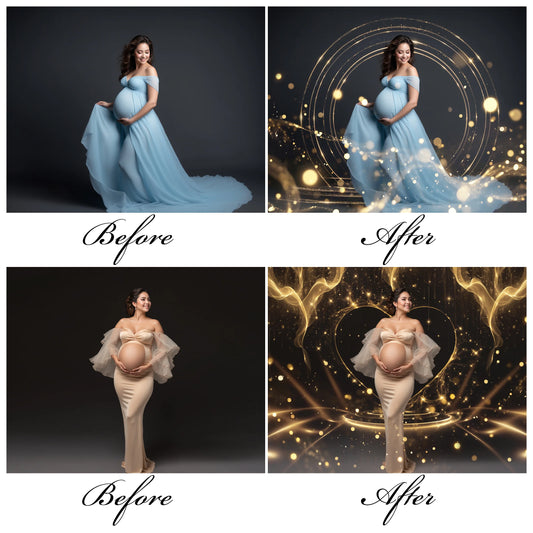 Bokeh Light Ring Overlays for Photoshop - Maternity Star and Heart Effects