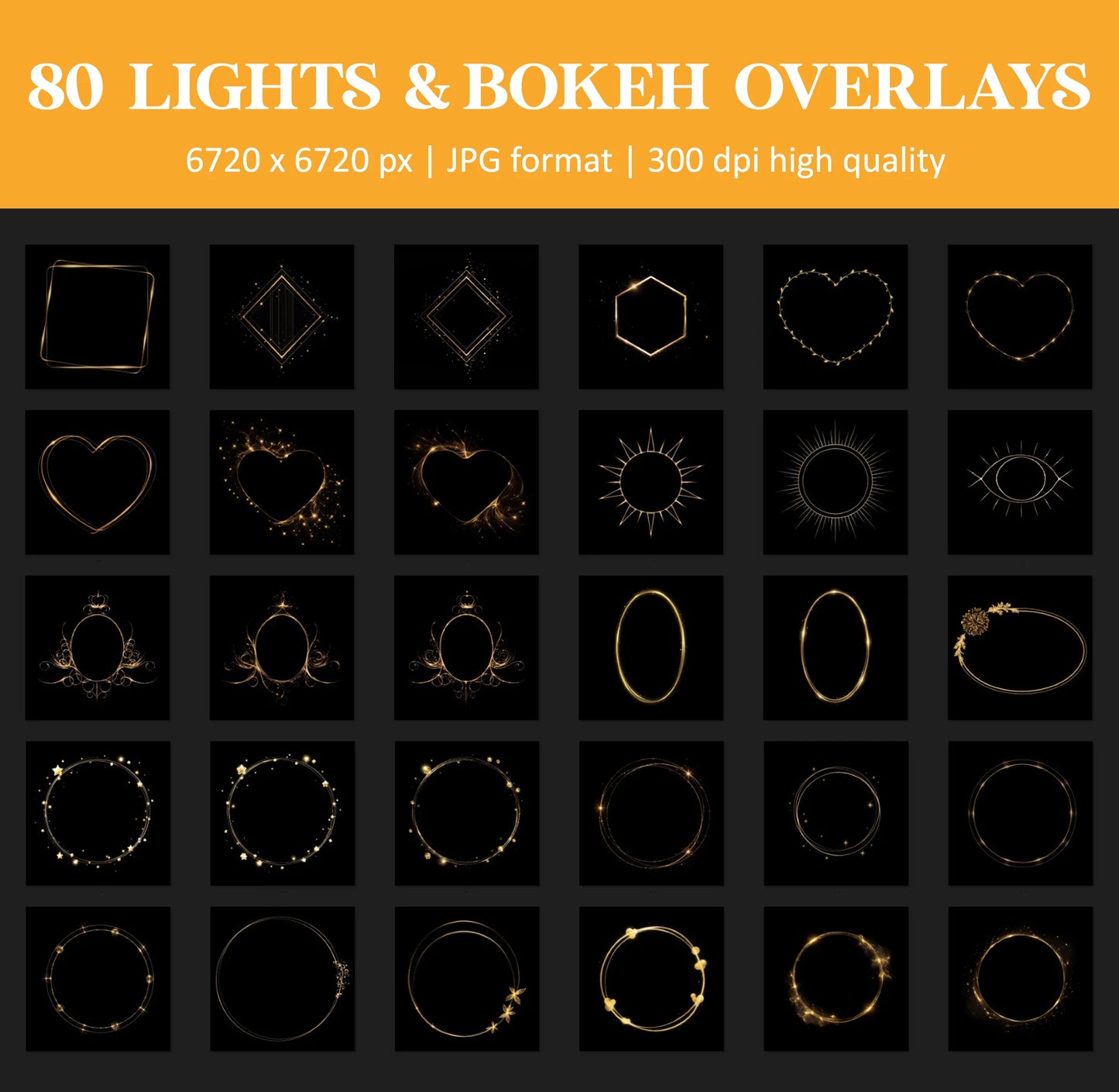 Bokeh Light Ring Overlays for Photoshop - Maternity Star and Heart Effects