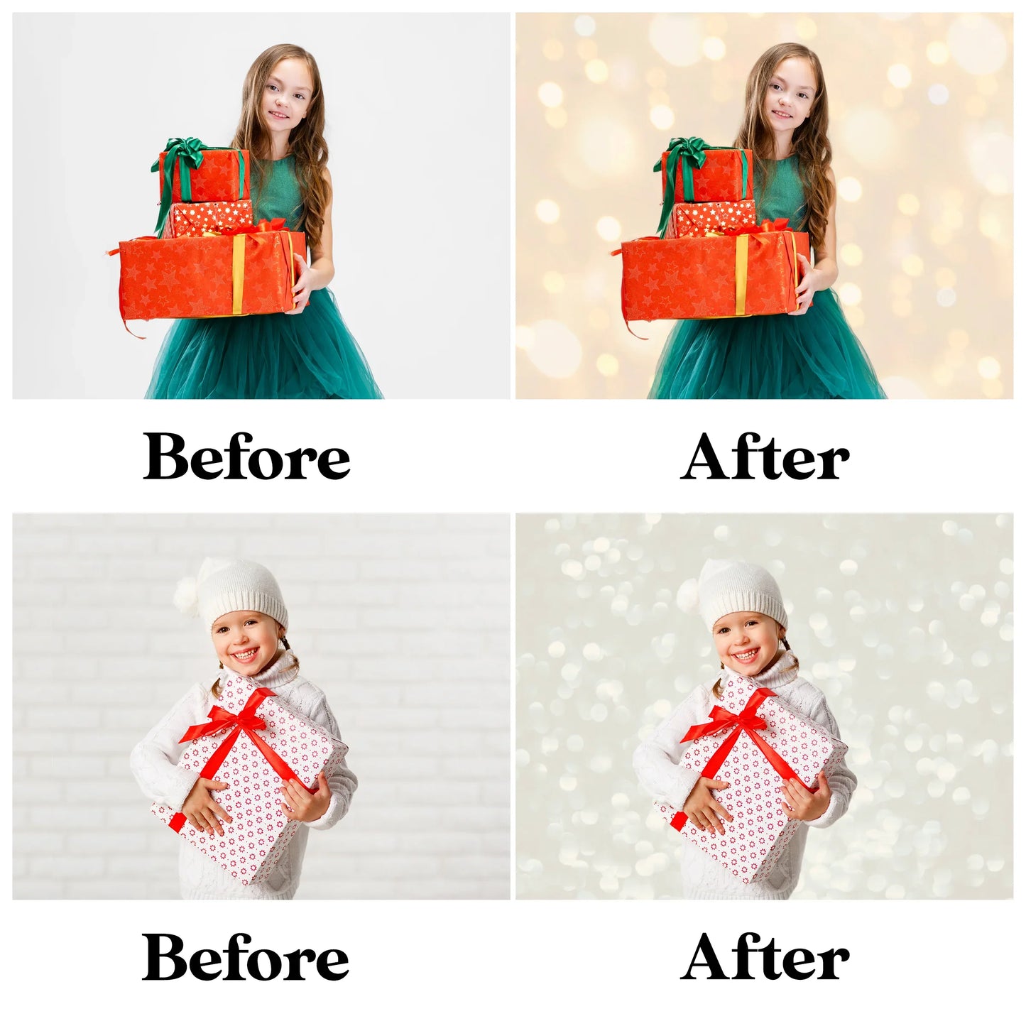 Christmas Bokeh Overlays for Photoshop - Golden Holiday and Festive Light Effects