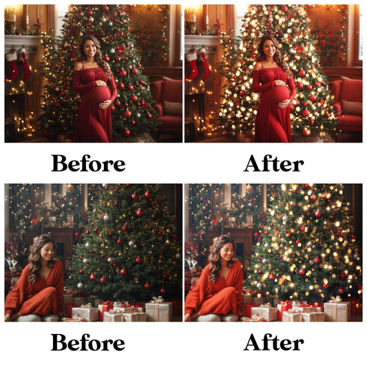 Christmas Tree Light Overlays for Photoshop - Festive Glow and Holiday Effects