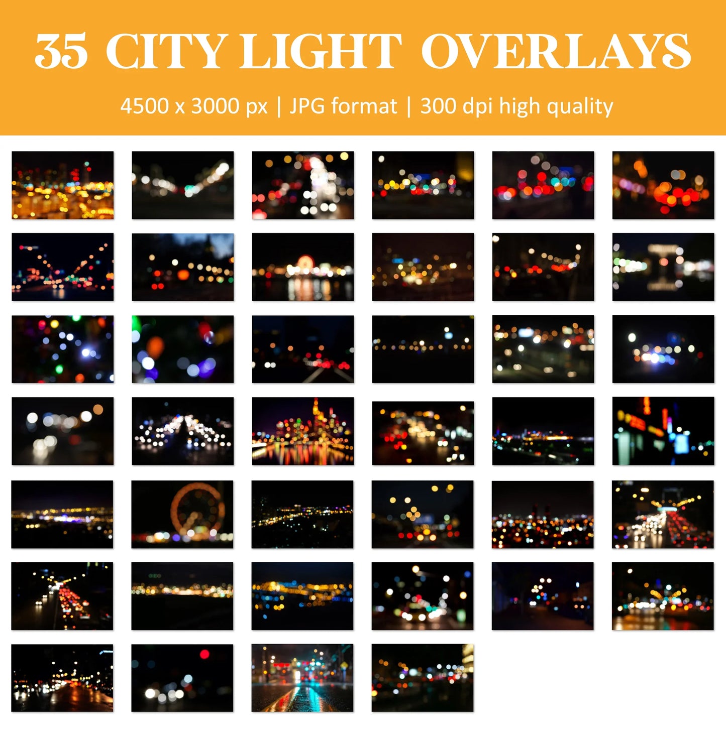City Bokeh Light Overlays for Photoshop - Golden Street and Wedding Lights