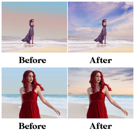 Dreamy Pastel Sky Overlays for Photoshop - Soft Sunset and Cloudscape Effects