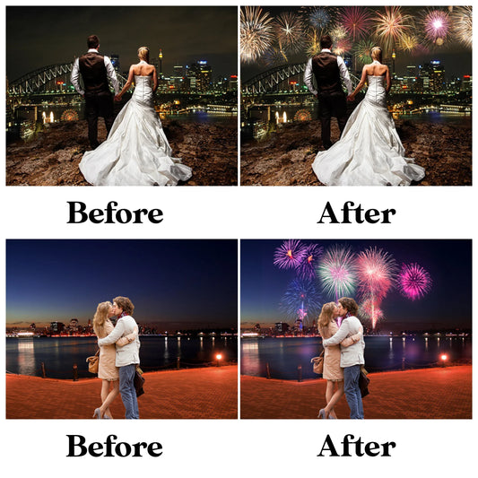 Firework Overlays for Photoshop - Realistic Explosions and Wedding Celebration Effects
