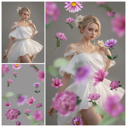 Floral Garland Backdrop Overlays for Photoshop - Falling Flower Effects
