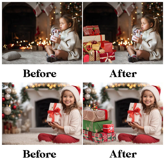 Gift Box Overlays for Photoshop - Birthday and Holiday Present Stack Effects