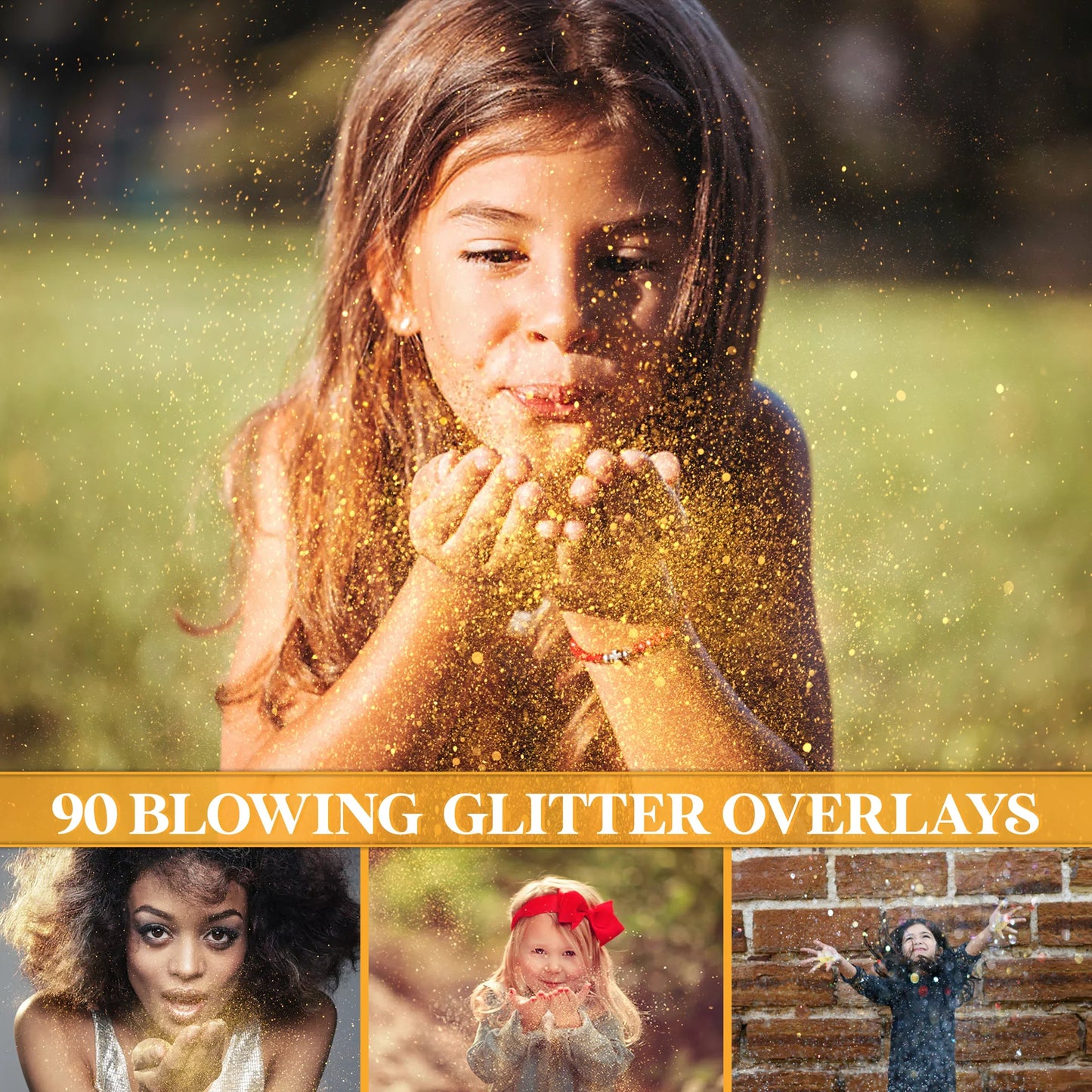 Glitter Overlays for Photoshop - Blowing Gold Dust Effects