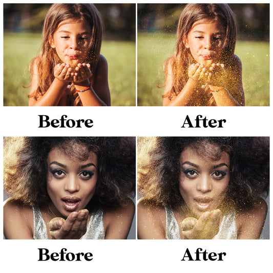 Glitter Overlays for Photoshop - Blowing Gold Dust Effects