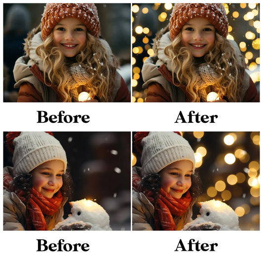 Gold Christmas Overlays for Photoshop - Holiday Bokeh and Festive Atmosphere