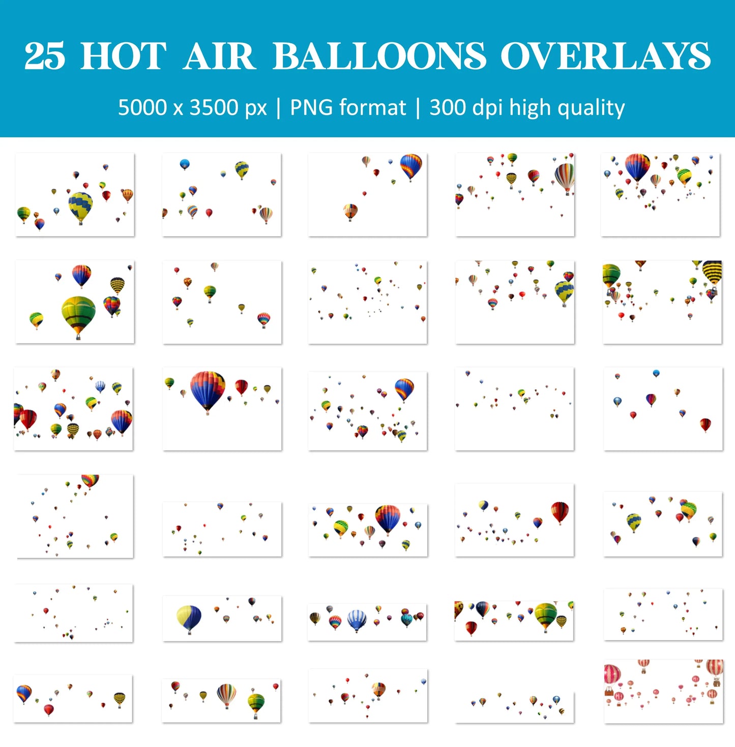 Hot Air Balloon Overlays for Photoshop - Sky Adventure and Travel Effects