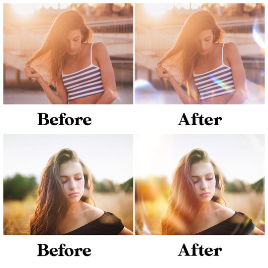Light Leak Overlays for Photoshop - Rainbow Flare and Sun Effects