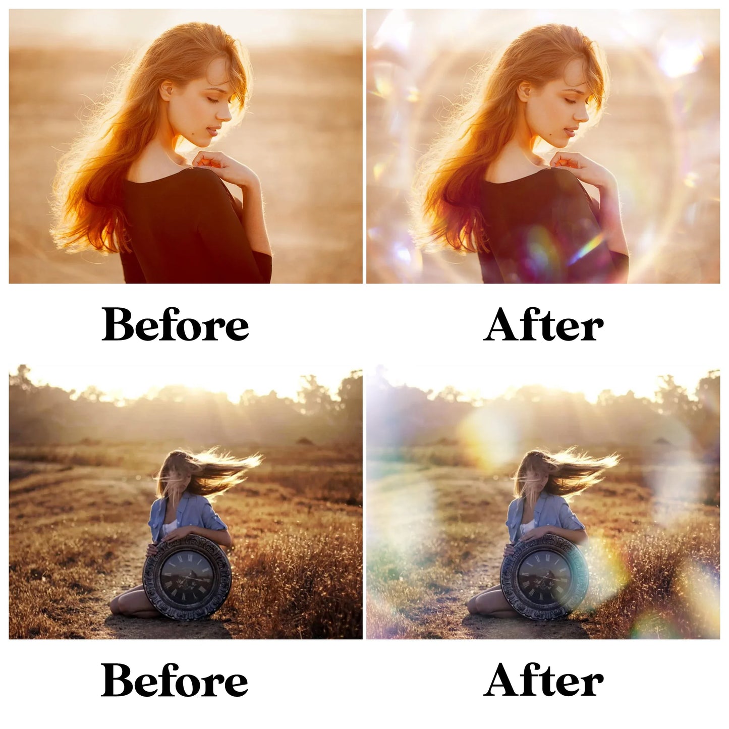 Light Leak Overlays for Photoshop - Rainbow Flare and Sun Effects