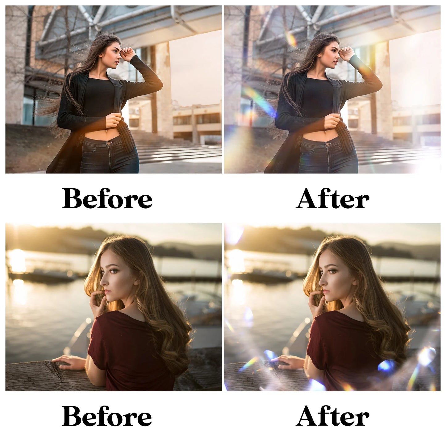 Light Leak Overlays for Photoshop - Rainbow Flare and Sun Effects
