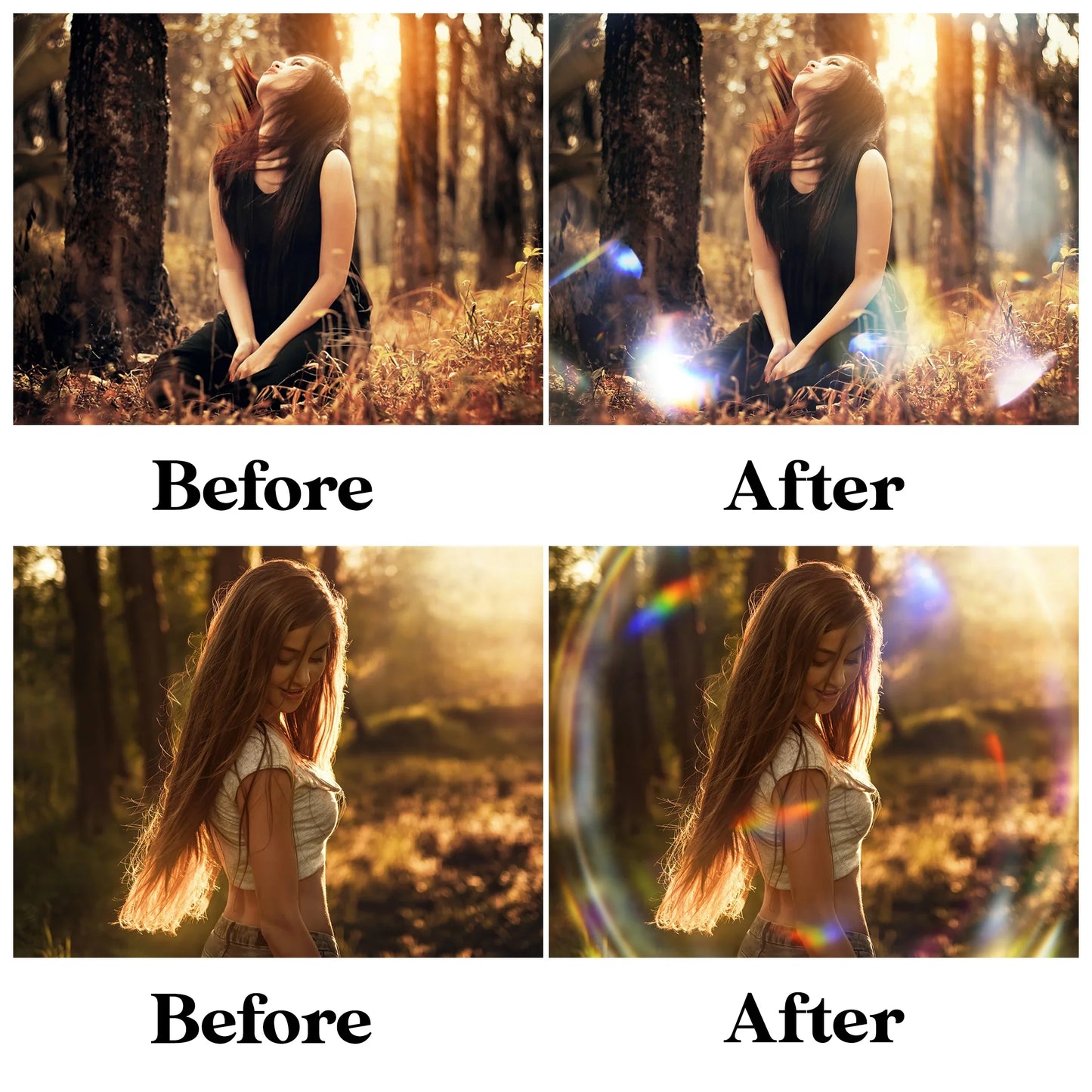 Light Leak Overlays for Photoshop - Rainbow Flare and Sun Effects