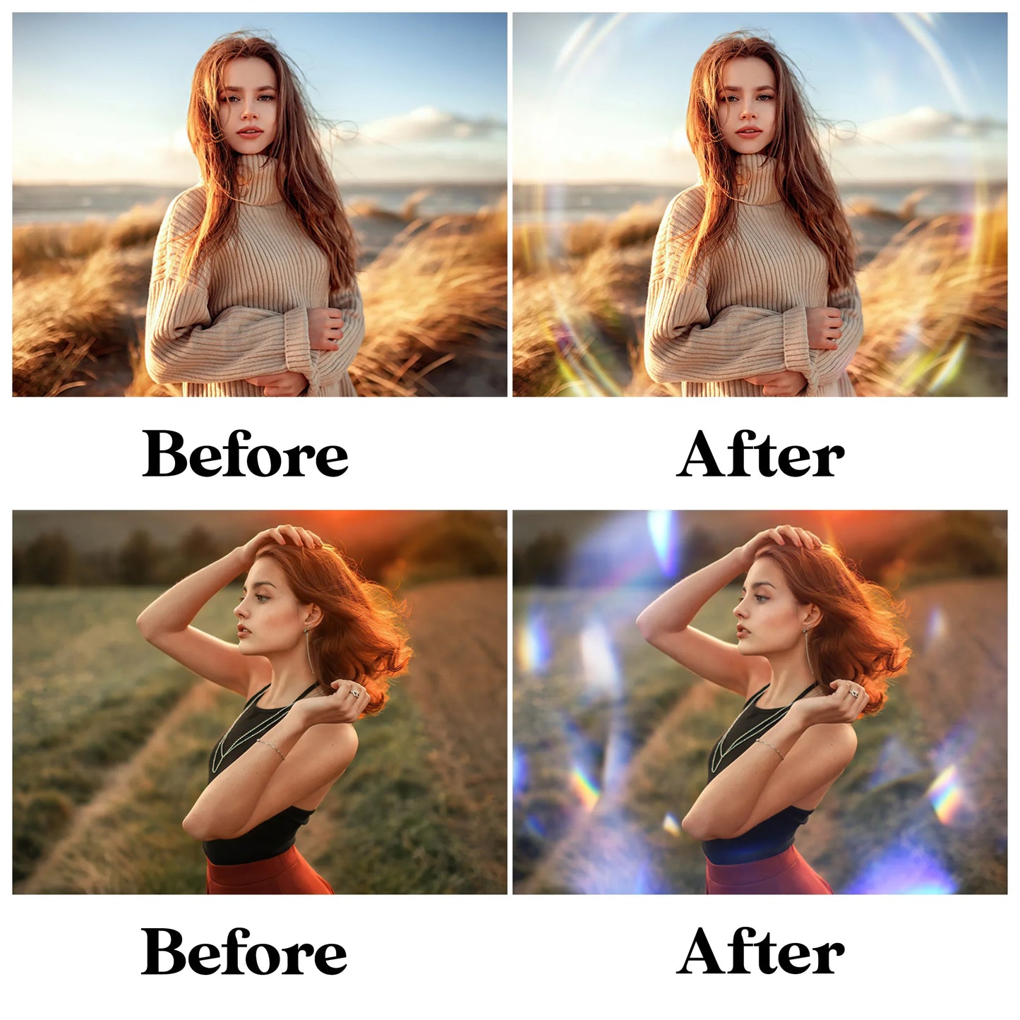 Light Leak Overlays for Photoshop - Rainbow Flare and Sun Effects