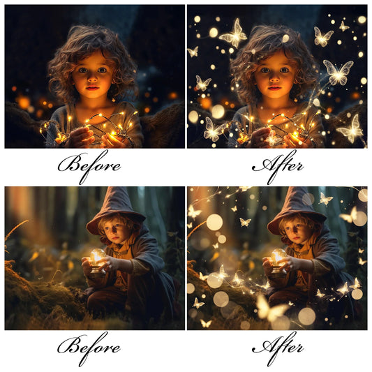 Magic Glowing Butterfly Overlays for Photoshop - Firefly and Magic Dust Effects