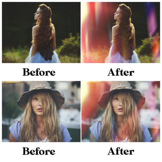 Natural Light Leak Overlays for Photoshop - Rainbow Lens Flare and Crystal Effects