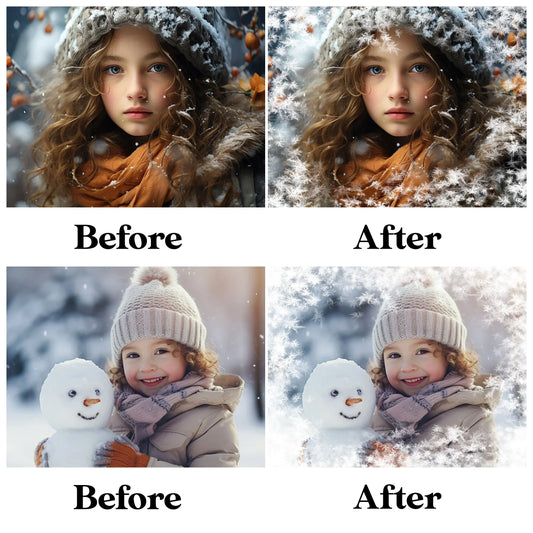 Snowflake Border Overlays for Photoshop - Winter Holiday Card Frame Effects