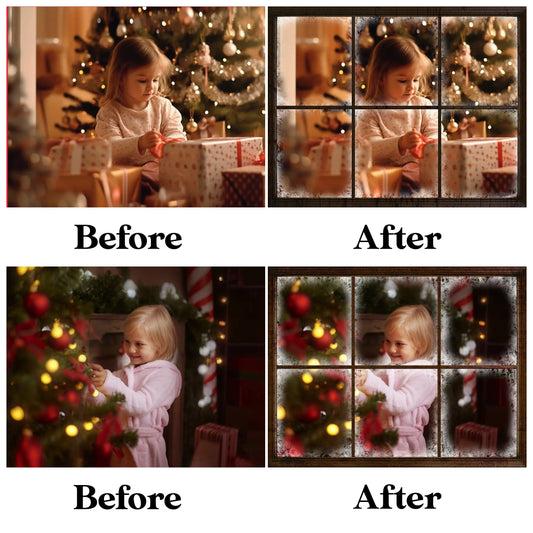 Snowy Christmas Window Overlay for Photoshop - Frosted Glass and Frame Effect