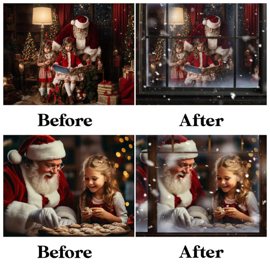 Snowy Window Overlays for Photoshop - Frosted Christmas Pane Effects