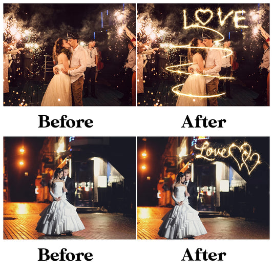 Sparkler Overlays for Photoshop - Heart Shapes and Alphabet Light Effects