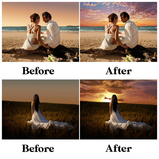 Sunset Sky Overlay for Photoshop - Golden Hour and Cloud Effect