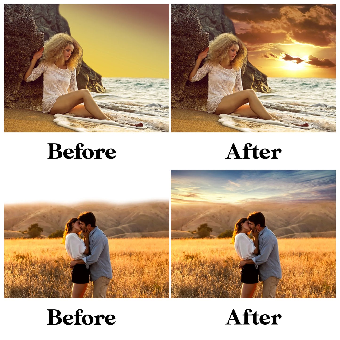 Sunset Sky Overlay for Photoshop - Golden Hour and Cloud Effect