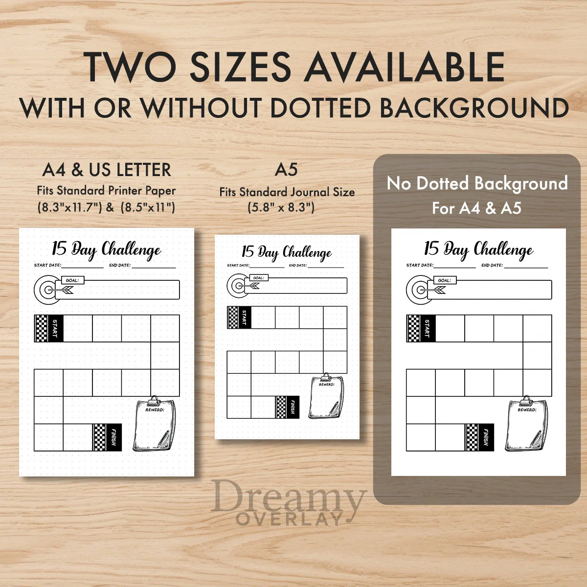 Printable 15 day challenge tracker monthly printable journal page in A4, A5 and US Letter size