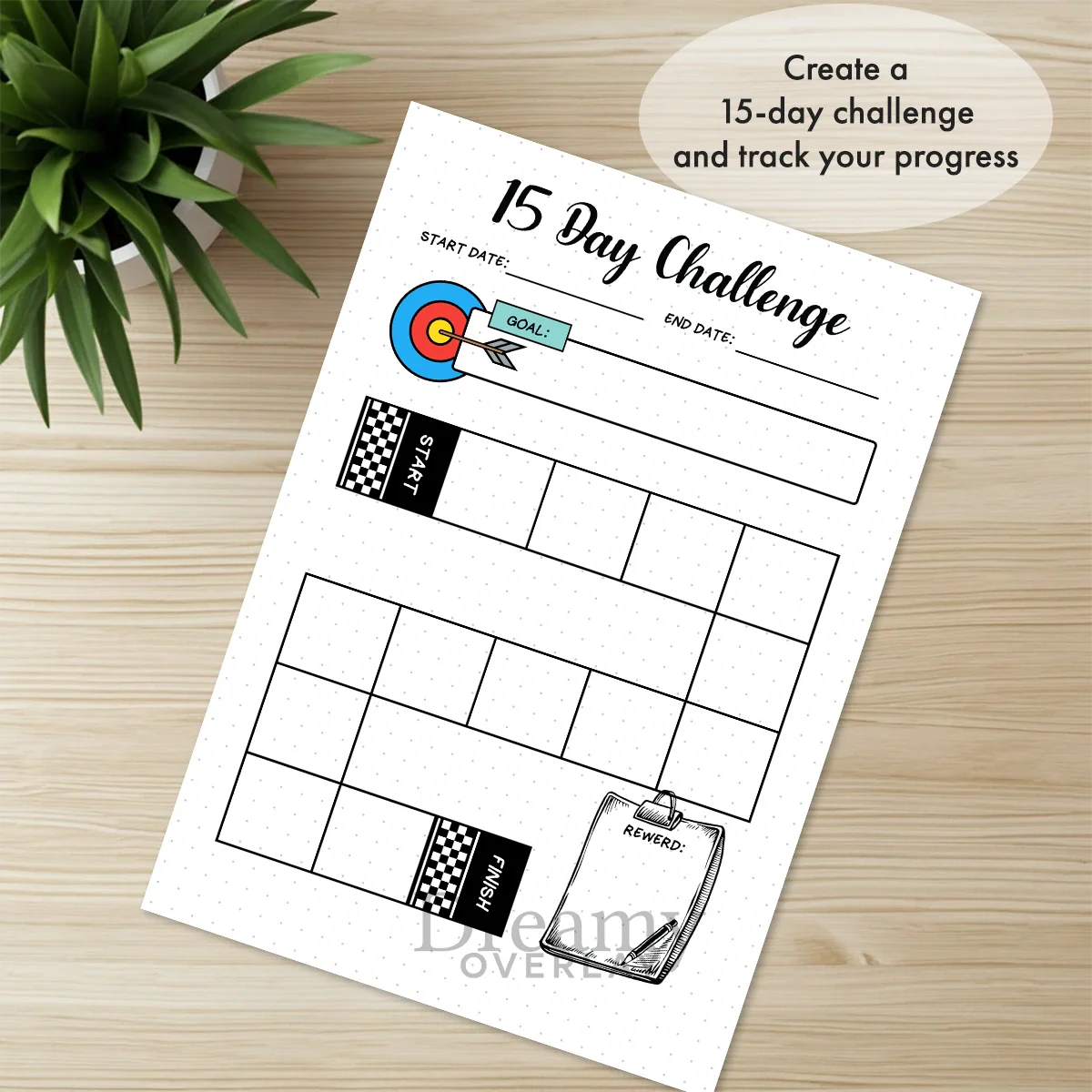 Printable 15 day challenge tracker monthly printable journal page in A4, A5 and US Letter size