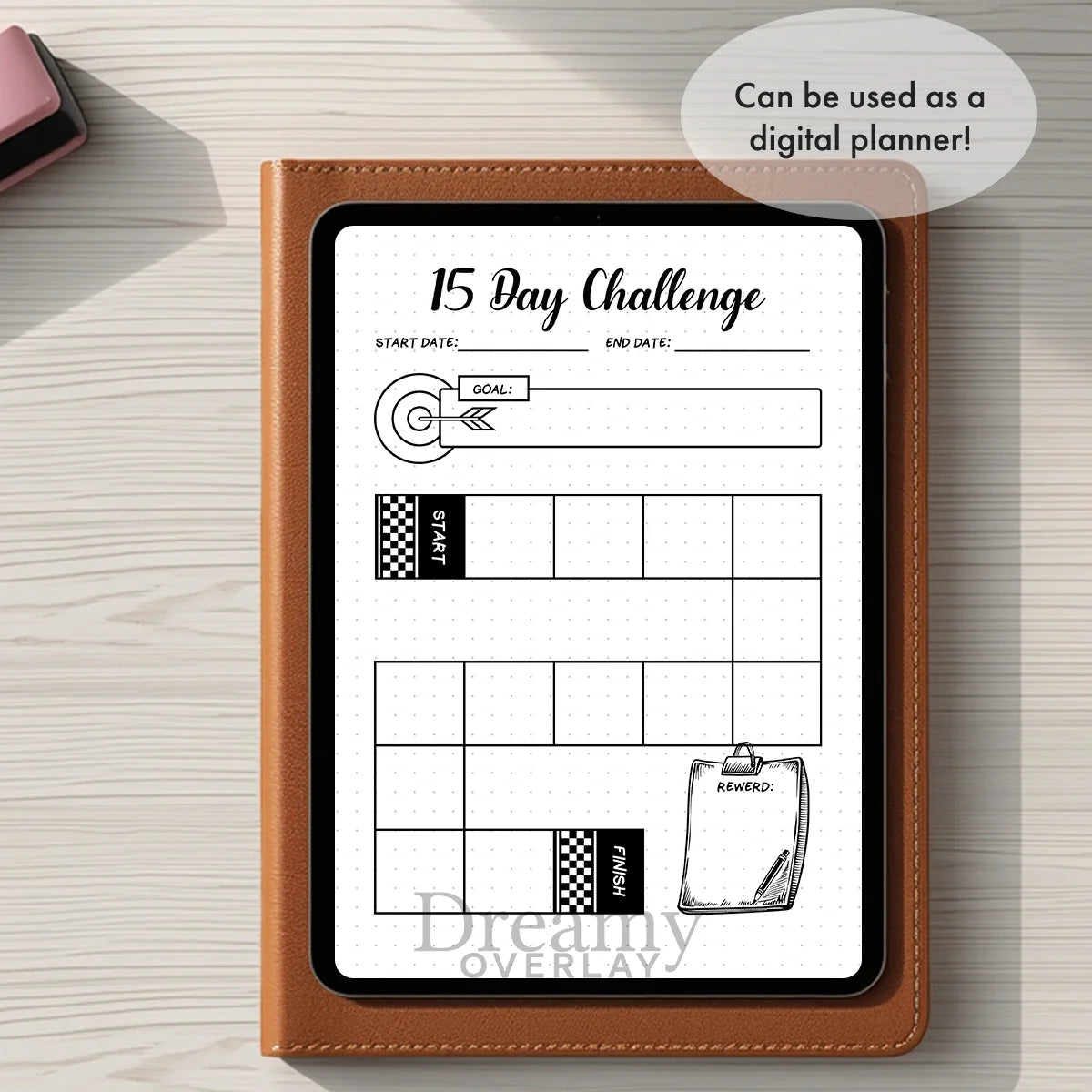 Printable 15 day challenge tracker monthly printable journal page in A4, A5 and US Letter size