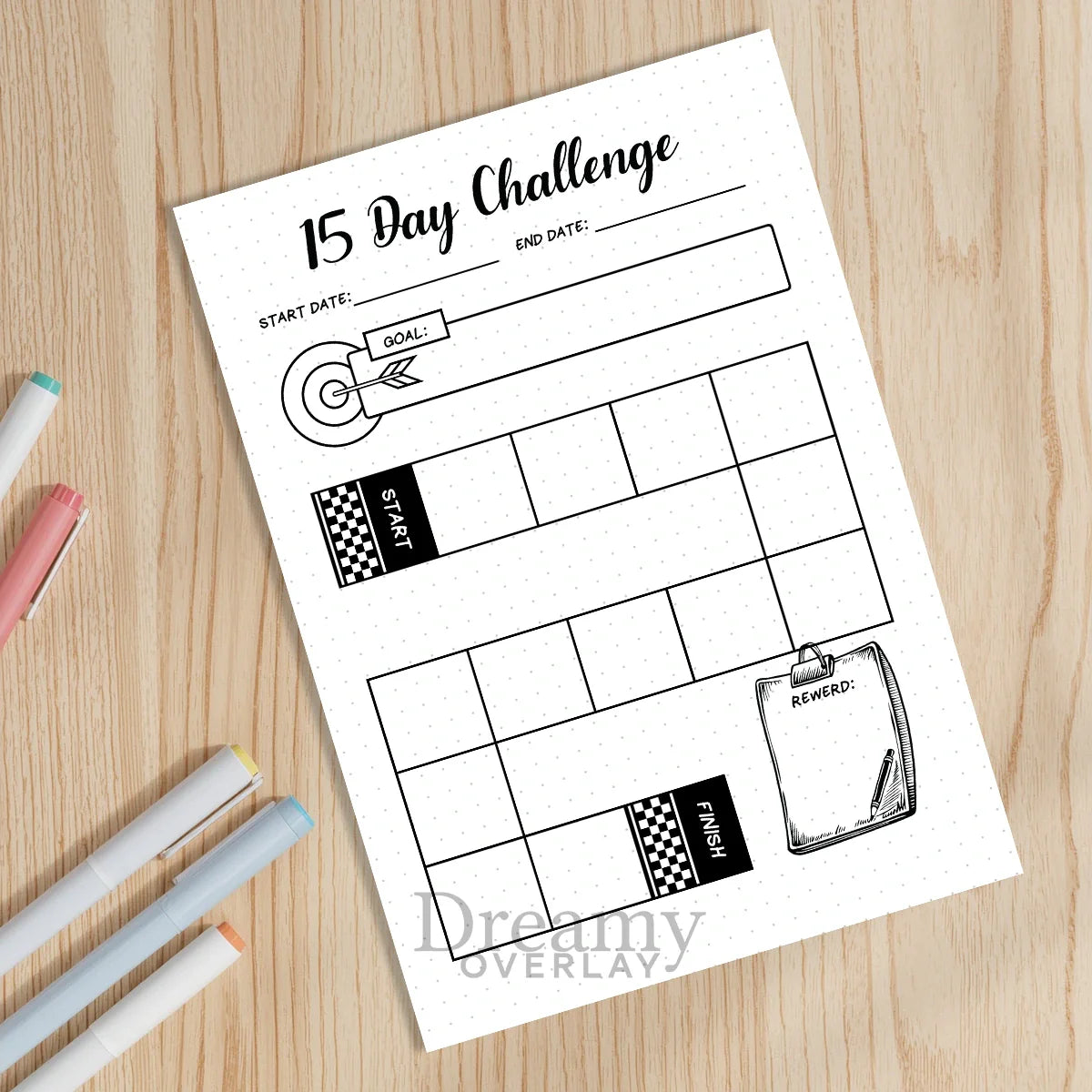 Printable 15 day challenge tracker monthly printable journal page in A4, A5 and US Letter size
