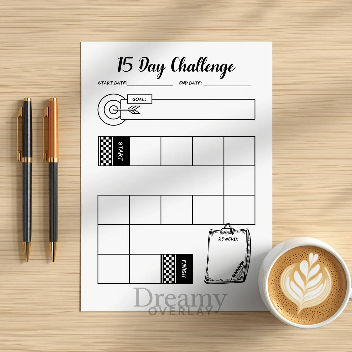 Printable 15 day challenge tracker monthly printable journal page in A4, A5 and US Letter size