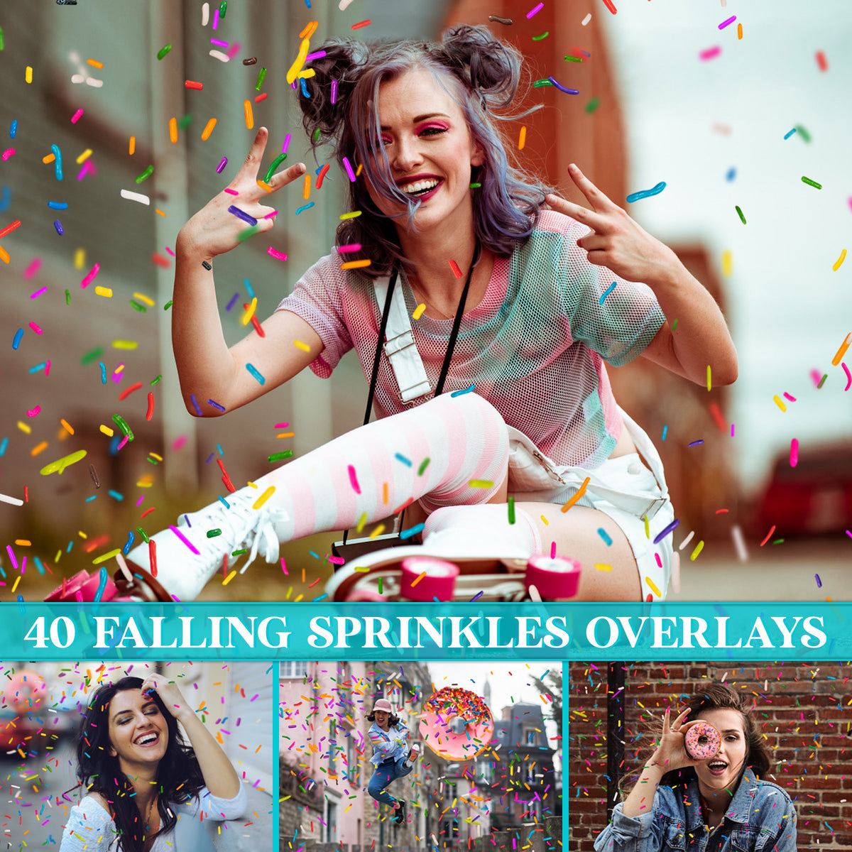 Rainbow Sprinkles Overlay for Photoshop - Birthday & Doughnut Effects - Instant Digital Download