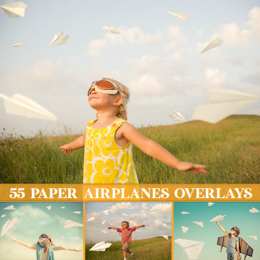 Paper Airplane Overlays for Photoshop - Flying Kids & Nostalgic Effects - Instant Digital Download