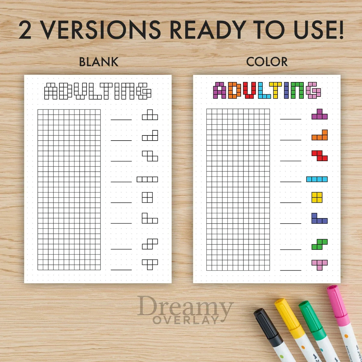 Printable adulting tracker journal page in A4, A5 and US Letter size