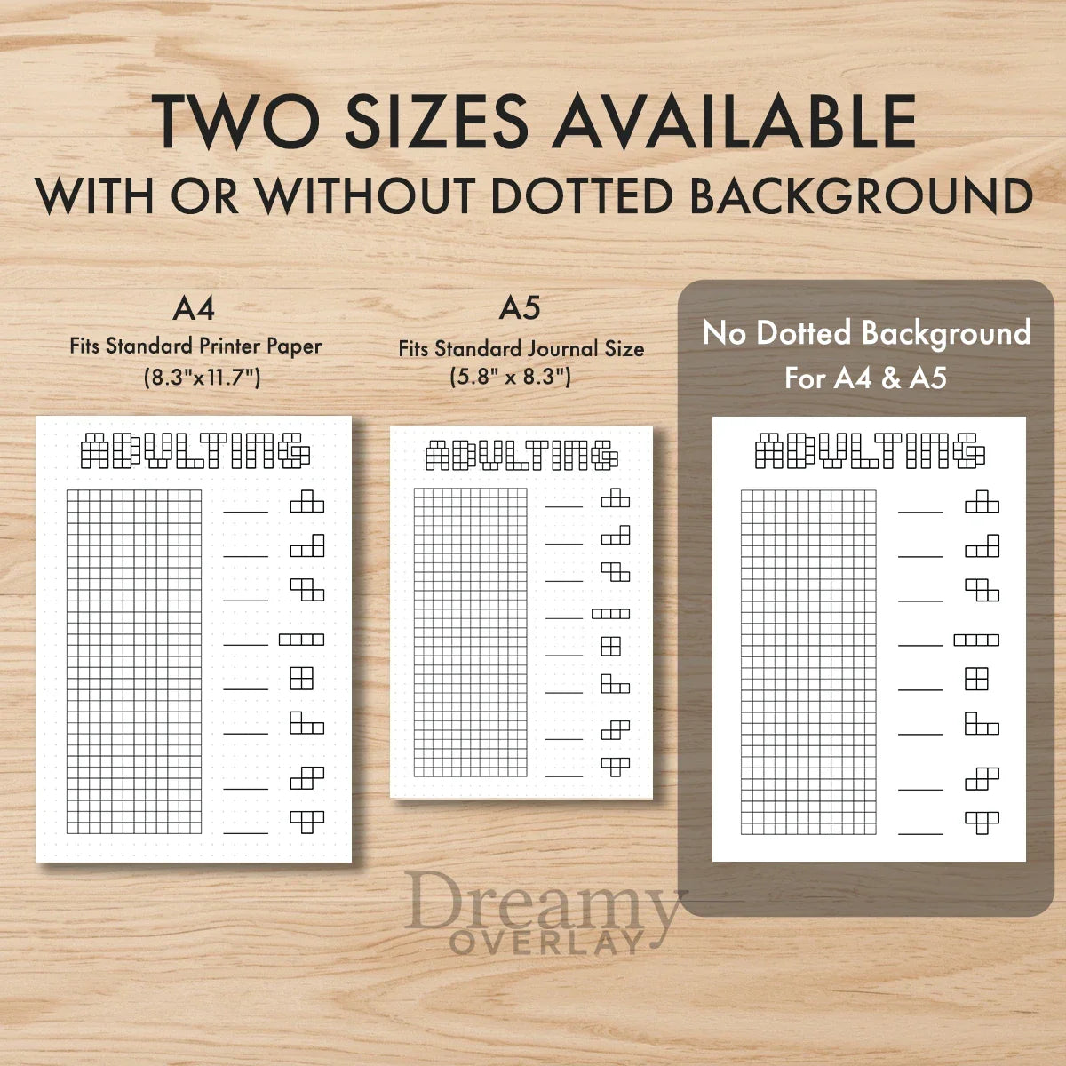 Printable adulting tracker journal page in A4, A5 and US Letter size