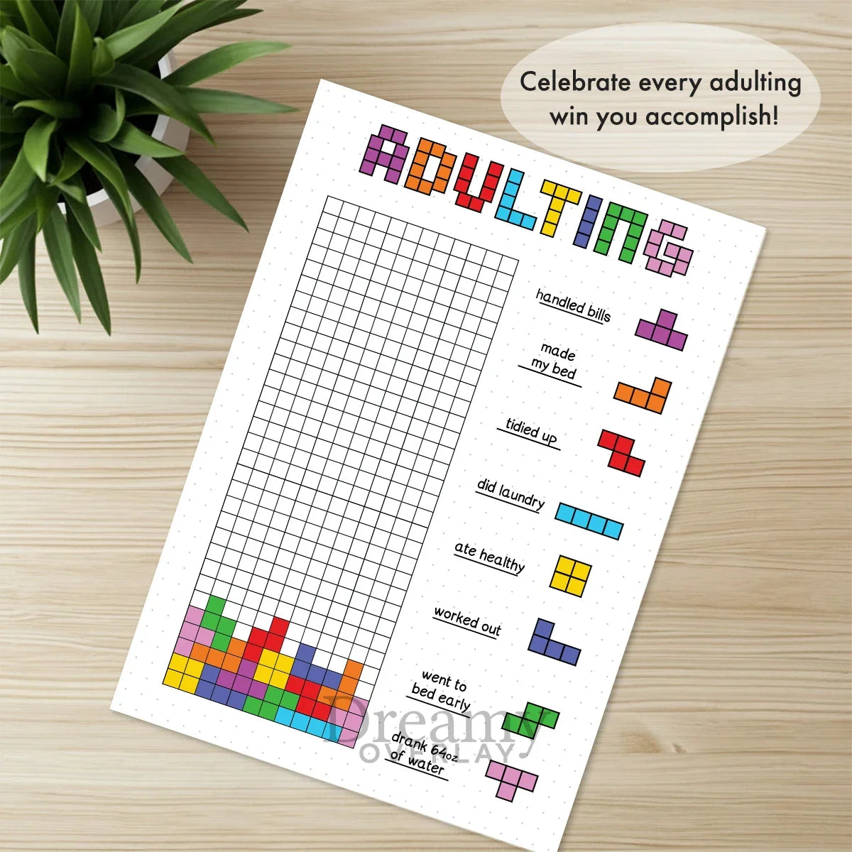 Printable adulting tracker journal page in A4, A5 and US Letter size