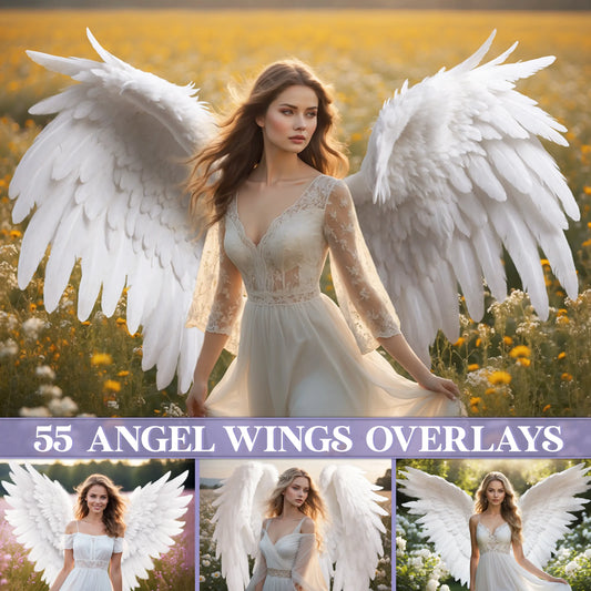 Angel Wings Overlay for Photoshop - Realistic Feather Wings and Maternity Backdrops