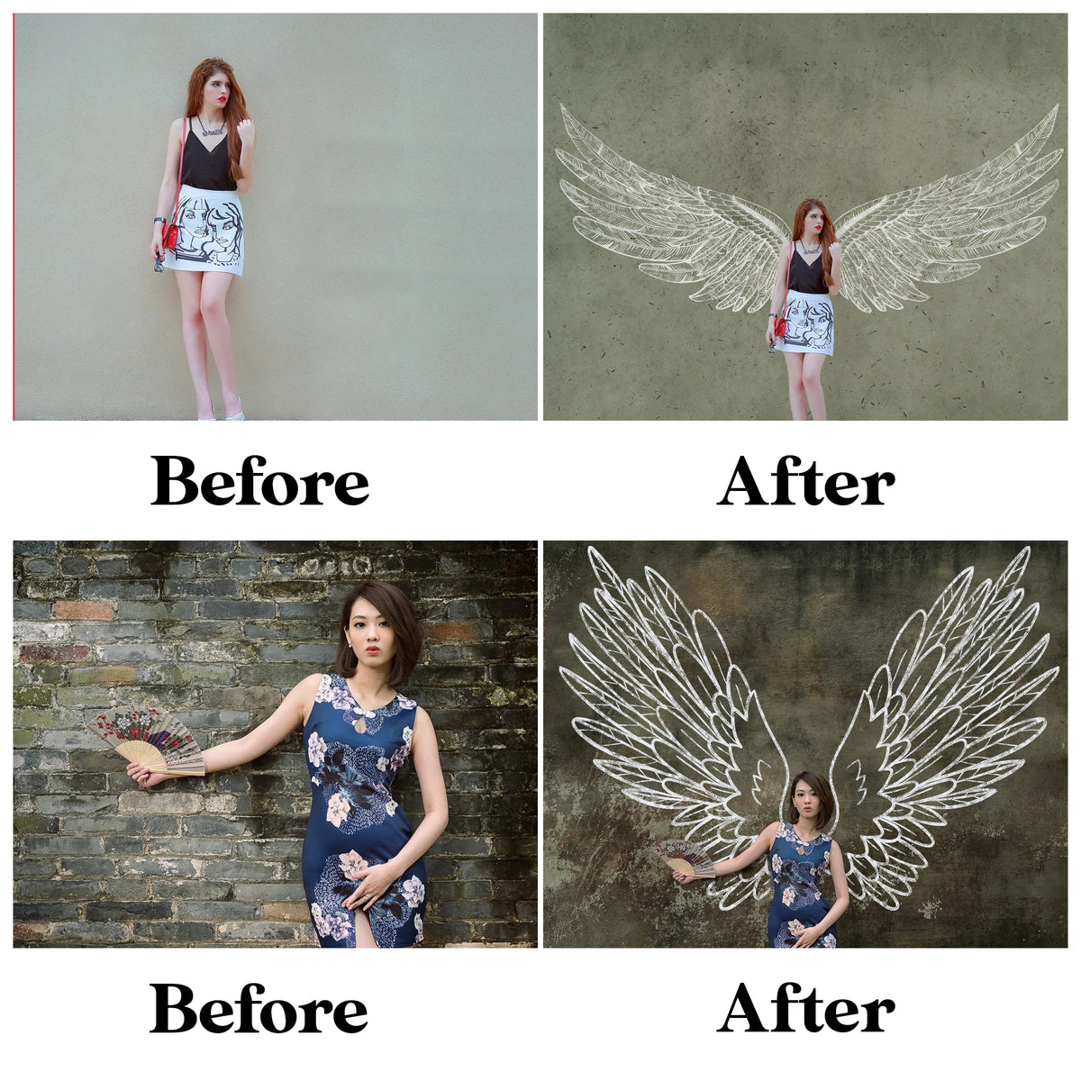 Angel Wings Overlay for Photoshop - Sidewalk Chalk Art and Graffiti Wall Effects