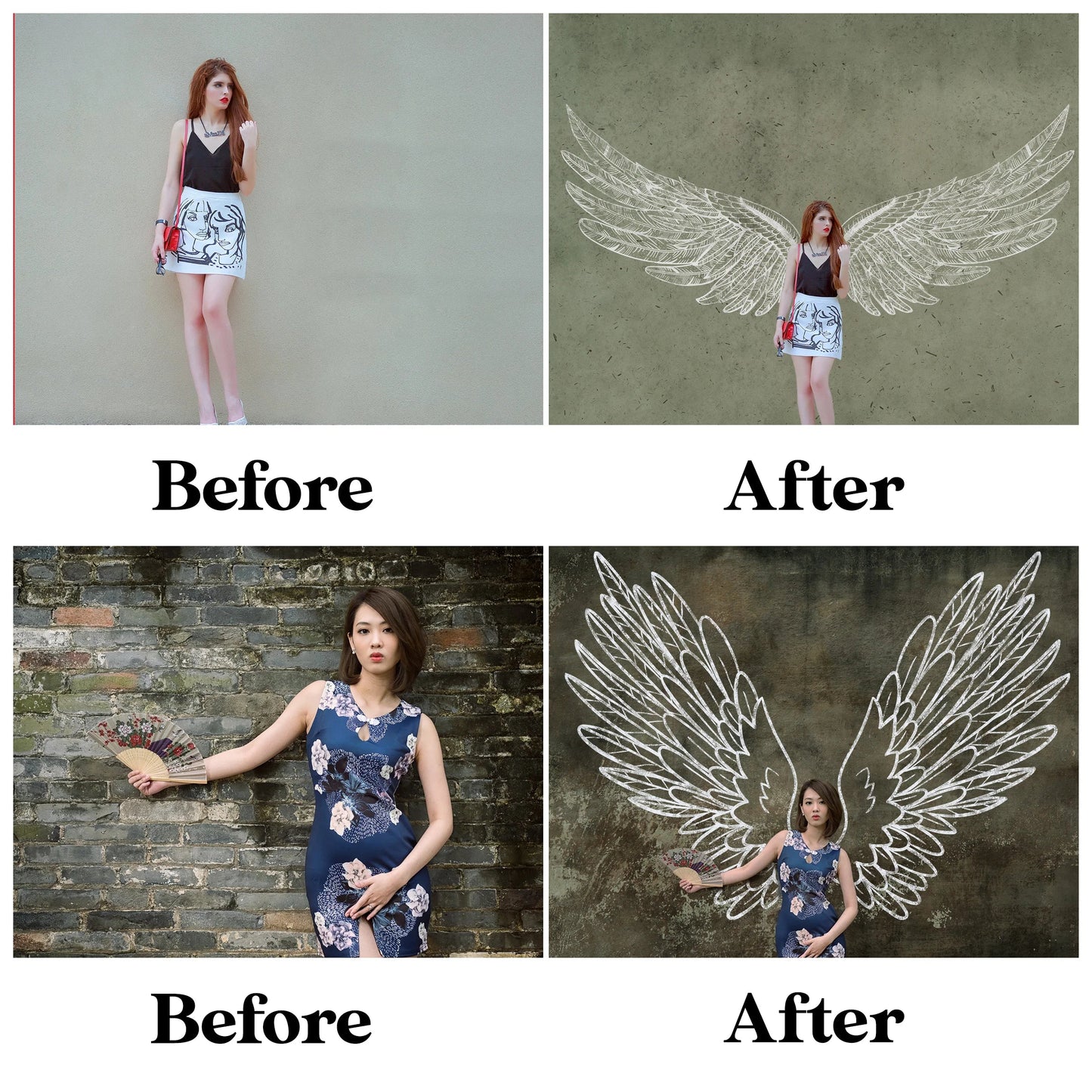 Angel Wings Overlay for Photoshop - Sidewalk Chalk Art and Graffiti Wall Effects