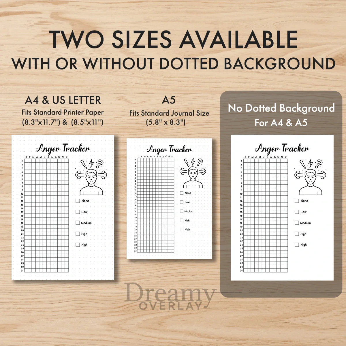 Printable anger tracker yearly printable journal page in A4, A5 and US Letter size