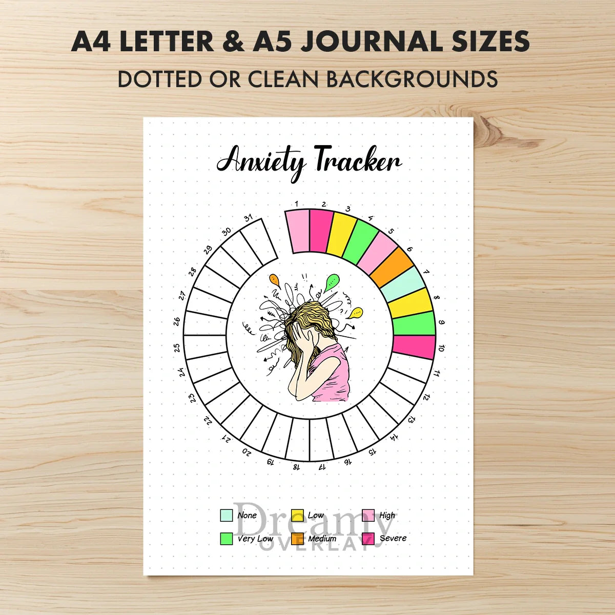 Printable anxiety tracker monthly printable journal page in A4, A5 and US Letter size