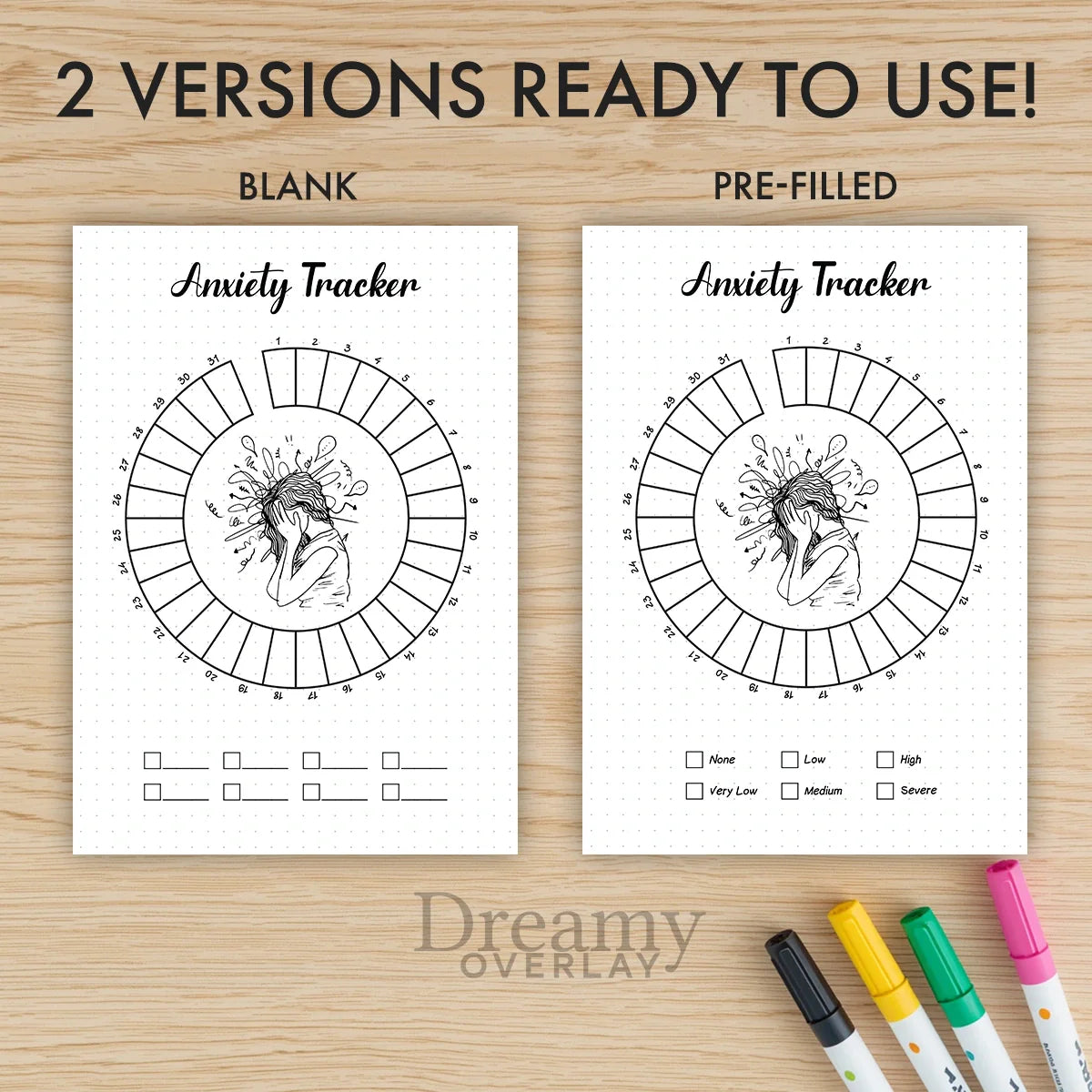 Printable anxiety tracker monthly printable journal page in A4, A5 and US Letter size