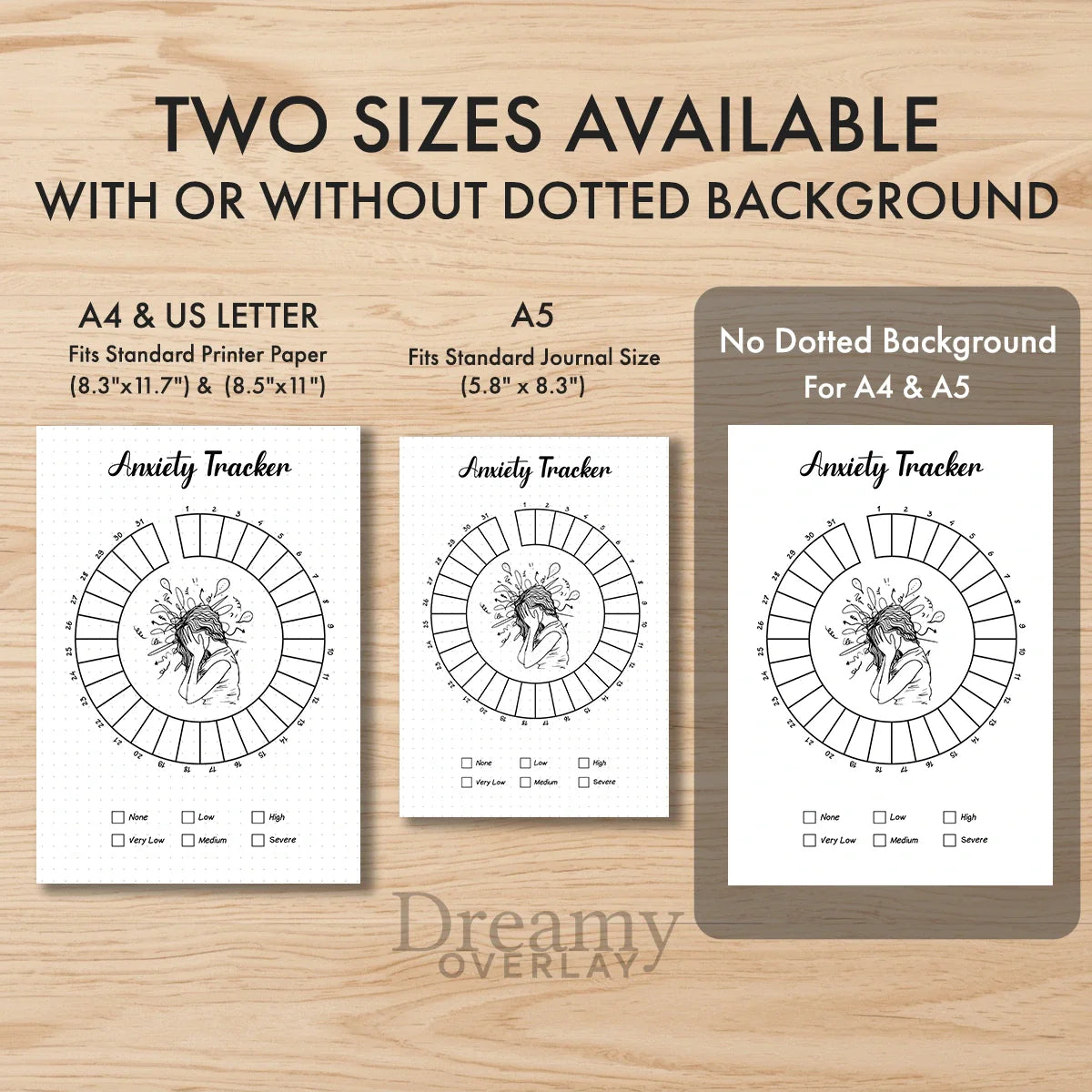 Printable anxiety tracker monthly printable journal page in A4, A5 and US Letter size